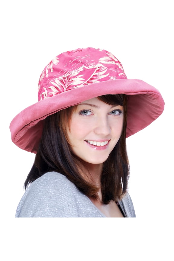 Catalonia Bucket Hat for Women Wide Brim Foldable Outdoor Travel Beach Safari Hawaii Flower Pink