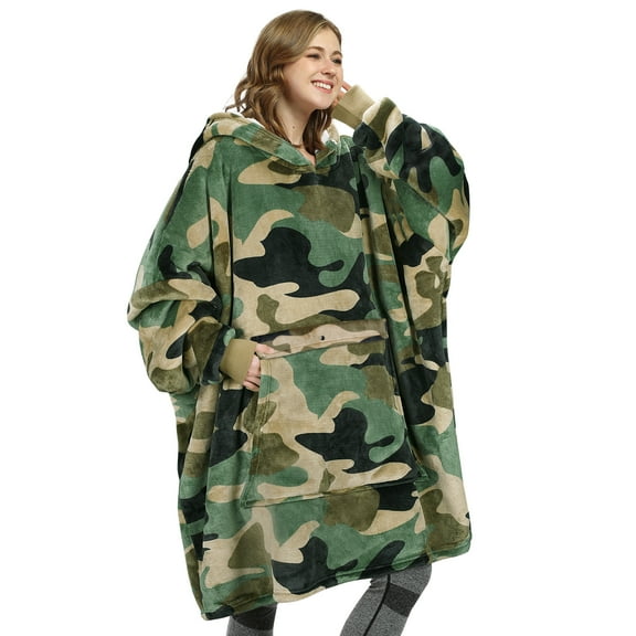 Catalonia Camo Oversized Hoodie Blanket Sweatshirt, Comfortable Sherpa Pullover for Adults Men Women Teenagers Wife Girlfriend