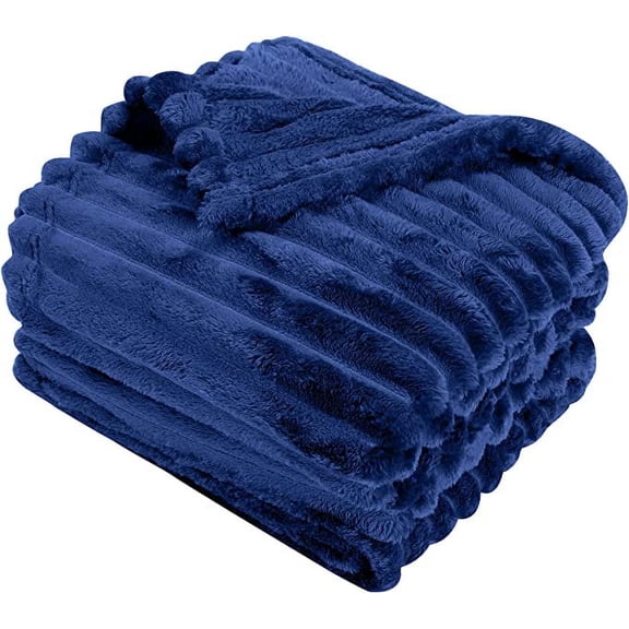 Catalonia Classic Sherpa Fleece Blanket Fuzzy Soft Throw Blanket for Couch Sofa Bed , Machine Washable,All Season, 50 x 60 inches,Blue