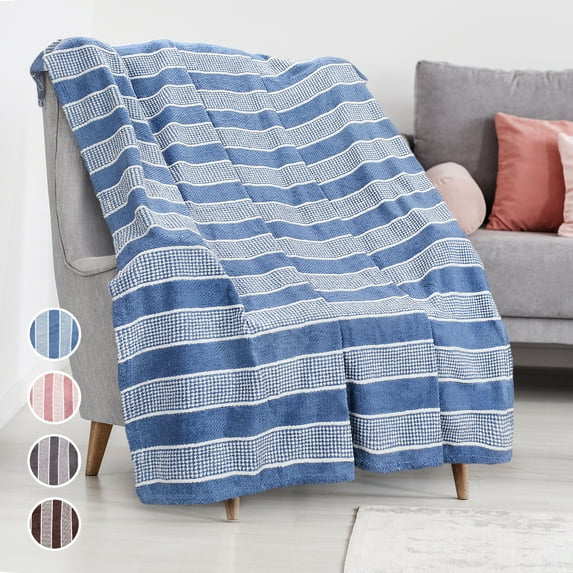 Catalonia Coral Fleece Throw Blanket for Couch, All Seasons Lightweight Soft Cozy Throws for Home Living Room Decoration, Blue, 50'' x 60''.