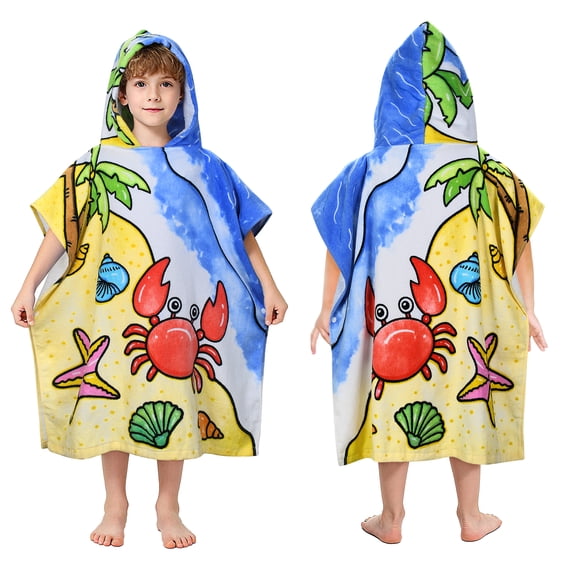 Catalonia Crab Kids Hooded Poncho Towel | 100% Cotton Absorbent Changing Robe for Beach, Pool & Bath | Cute Gifts for Toddlers Boys Girls