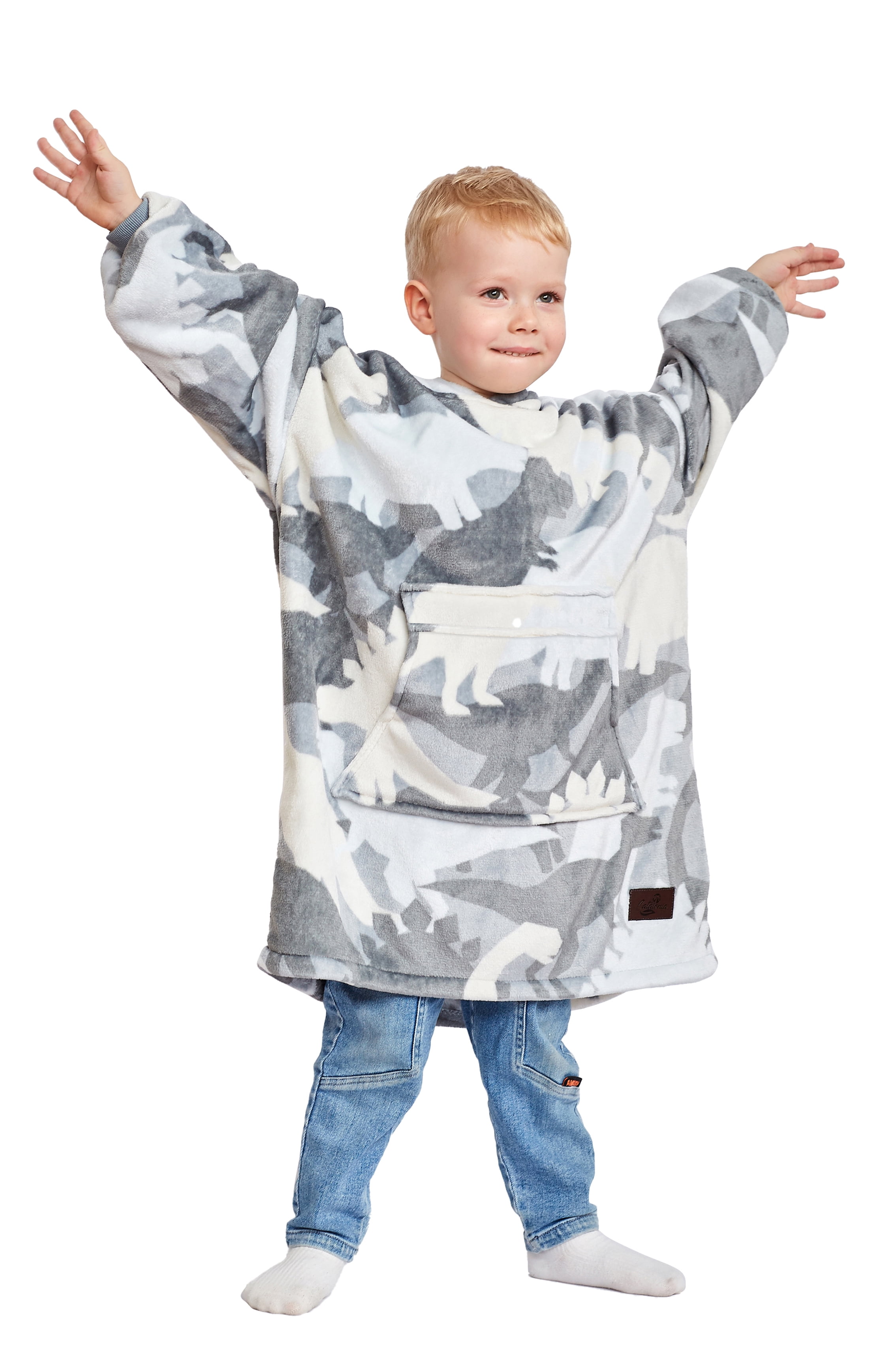 Catalonia Dionsaur Wearable Blanket Hoodie for Kids, Fleece Snuggy Sweatshirt Pullover, 4-12 Years Boy Girl Gift, 28 × 24 inches