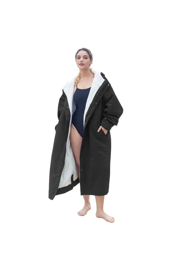 Fleece Lining Swim Parka for Men, Women, Waterproof Versatile Swim Jacket Coat,Changing Poncho Robes for Adult,Kids and Youth for Swimming, Surfing