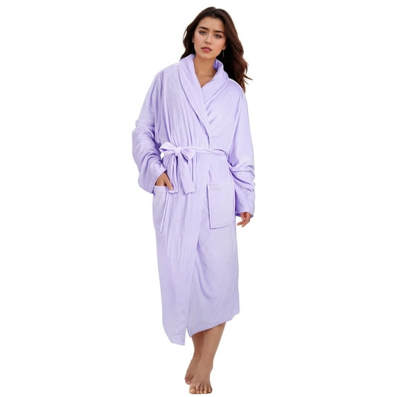 Catalonia Fleece Robe For Women with Side Pockets ,Lightweight Plush Warm Bathrobe, Fluffy Fuzzy Waffle Long Robes,Shower Spa Homewear , L , Purple