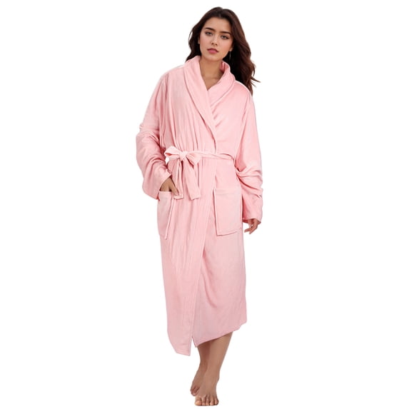 Catalonia Fleece Robe For Women with Side Pockets ,Lightweight Plush Warm Bathrobe, Fluffy Fuzzy Waffle Long Robes,Shower Spa Homewear , XL , Pink