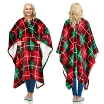 Catalonia Fleece Wearable Blanket Poncho for Adult Women Men, Wrap Blanket Cape with Pocket | Warm, Soft, Cozy, Snuggly, Comfort Gift, No Sleeves | All-Season, Gift Idea, Red Plaid