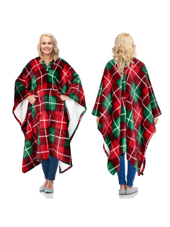 Sherpa Wearable Throws Blanket Poncho for Adult Women Men