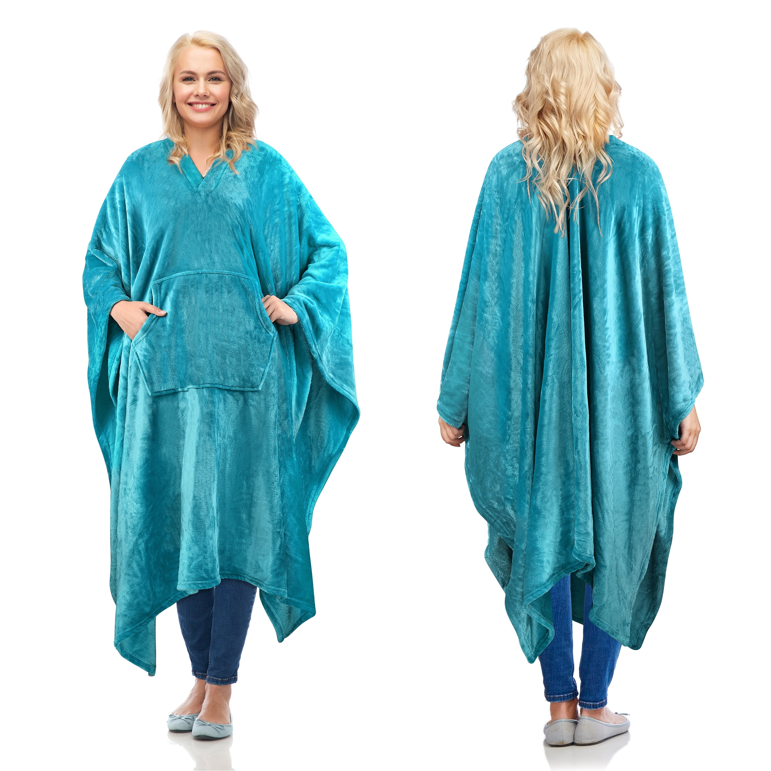 Catalonia Fleece Wearable Blanket Poncho for Adult Women Men, Wrap Blanket Cape with Pocket