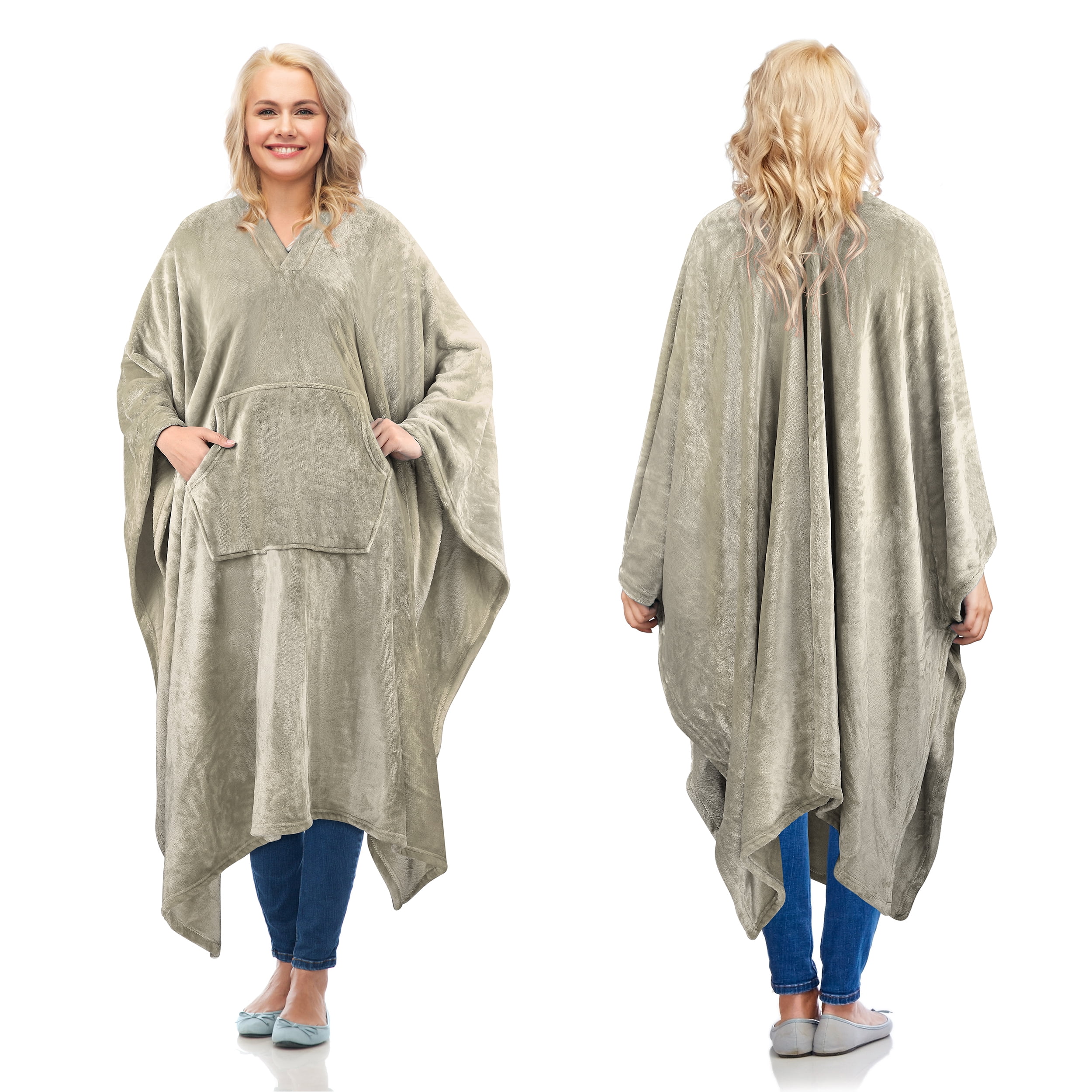 Catalonia Fleece Wearable Blanket Poncho for Adult Women Men Wrap