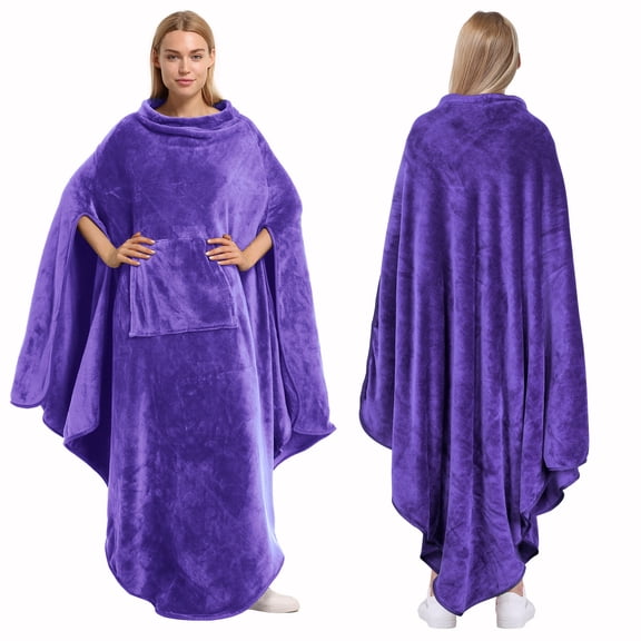 Catalonia Fleece Wearable Throws Blanket Poncho for Adult Women Men, All-Season, Gift Idea