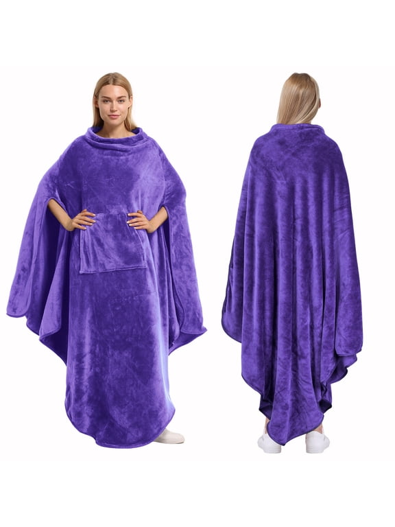 Fleece Wearable Throws Blanket Poncho for Adult Women Men, All-Season, Gift Idea