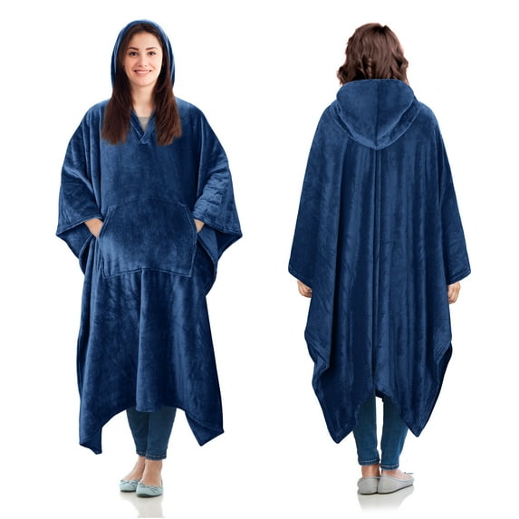 Catalonia Fleece Wearable Throws Blanket Poncho for Adult Women Men, Throws, 1.87 lbs, Navy