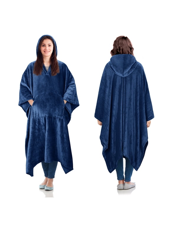 Fleece Wearable Throws Blanket Poncho for Adult Women Men, Throws, 1.87 lbs, Navy
