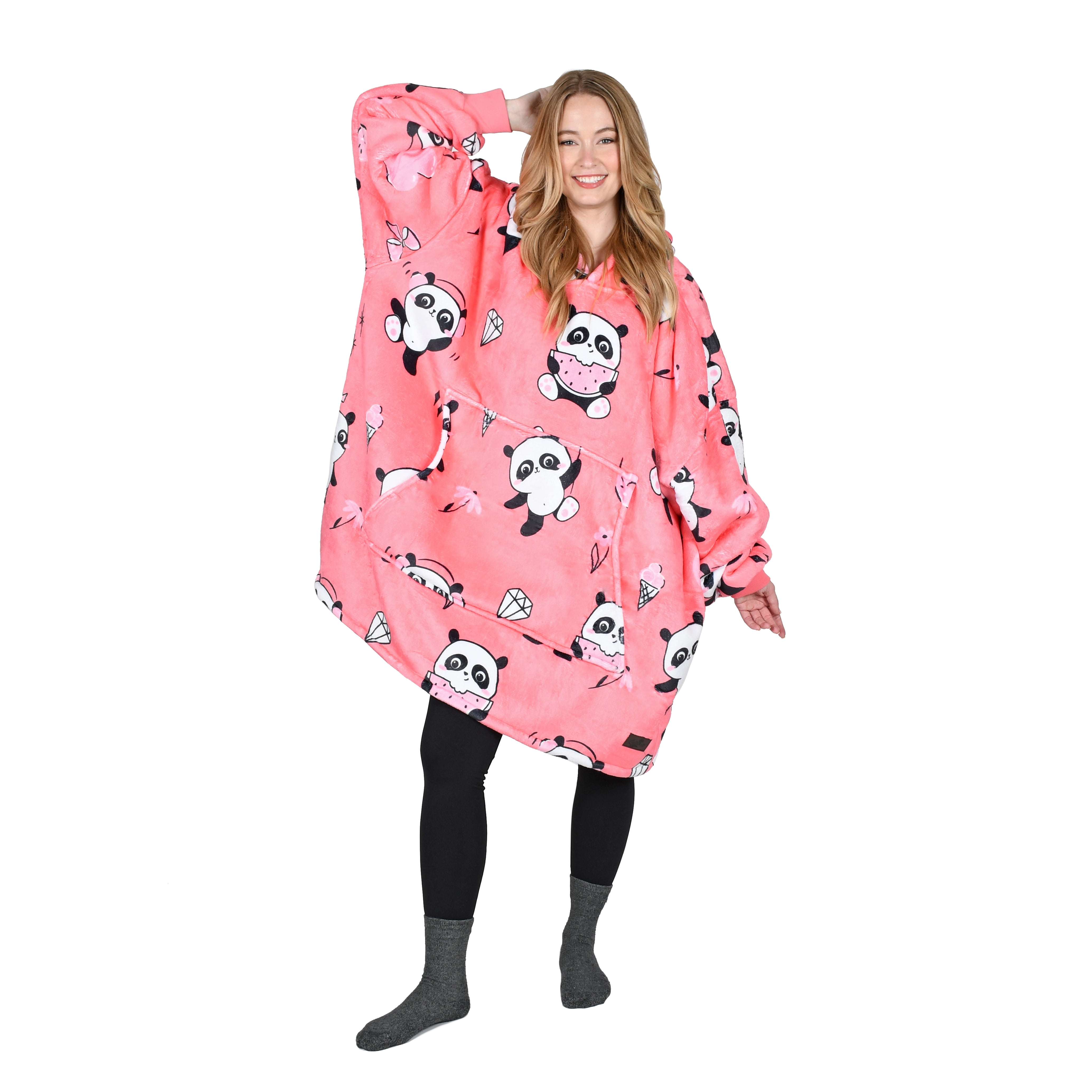 Catalonia Panda Print Oversized Hoodie Blanket Sweatshirt, Wearable Sherpa Giant Pullover for Adults Men Women Teenagers Wife Girlfriend Gift