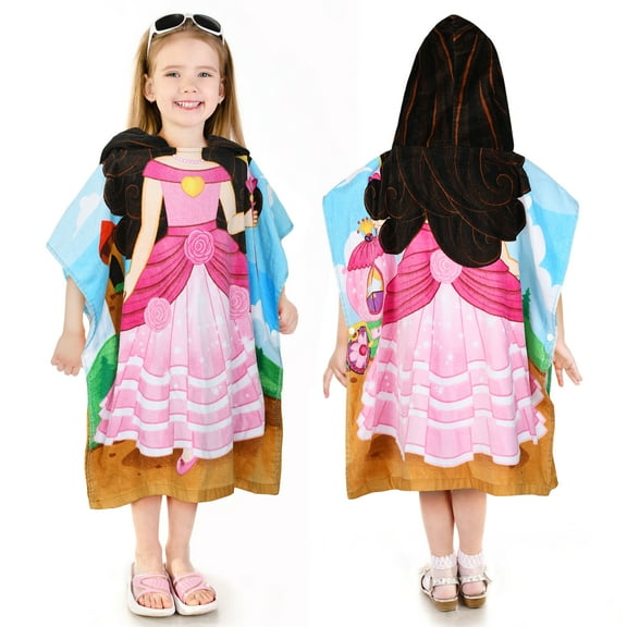 Catalonia Girl's Princess Hooded Poncho Towel for Ages 2 to 6, 100% Cotton Swimwear Cover-Ups