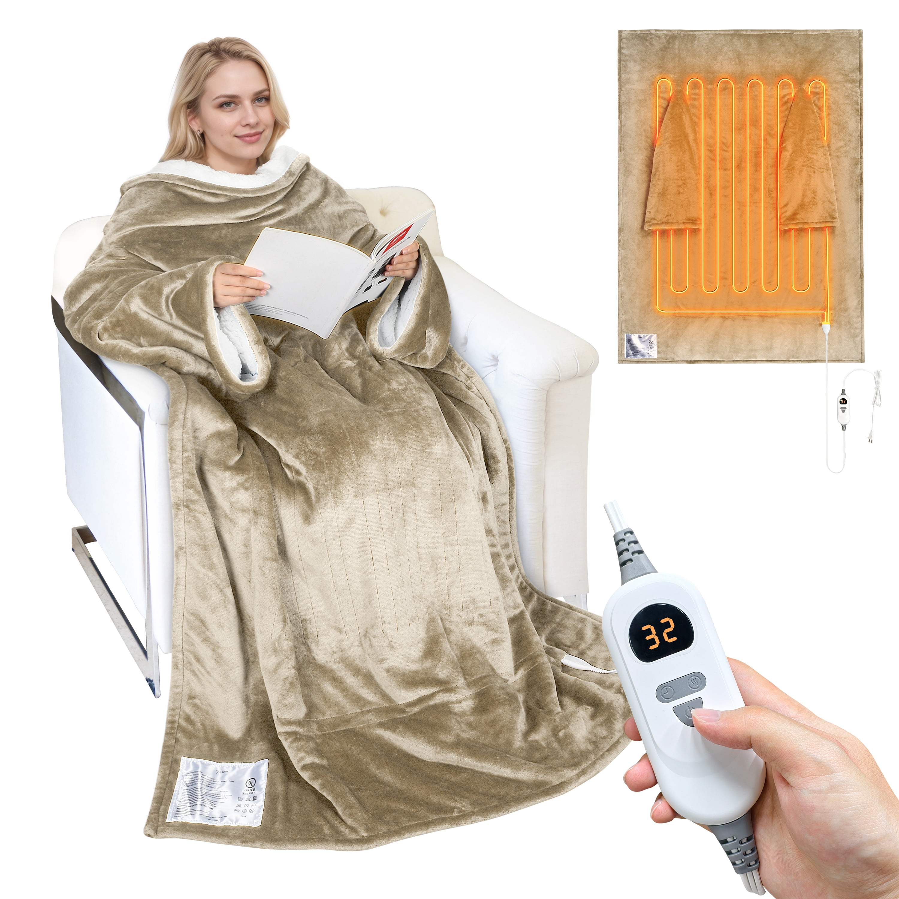 Catalonia Heated Blanket with Sleeves, Electric Snuggle Blanket for Women Men, Wearable Wired Heating Throw Blanket,Cold Gift