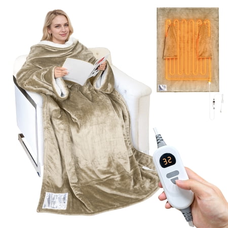 Catalonia Heated Blanket with Sleeves, Electric Snuggle Blanket for Women Men, Wearable Wired Heating Throw Blanket,Cold Gift