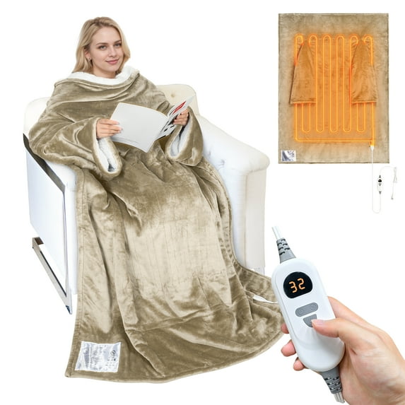 Catalonia Heated Blanket with Sleeves, Electric Snuggle Blanket for Women Men, Wearable Wired Heating Throw Blanket,Cold Gift