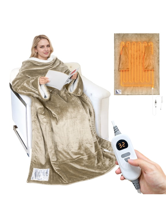 Heated Blanket with Sleeves, Electric Snuggle Blanket for Women Men, Wearable Wired Heating Throw Blanket,Cold Gift