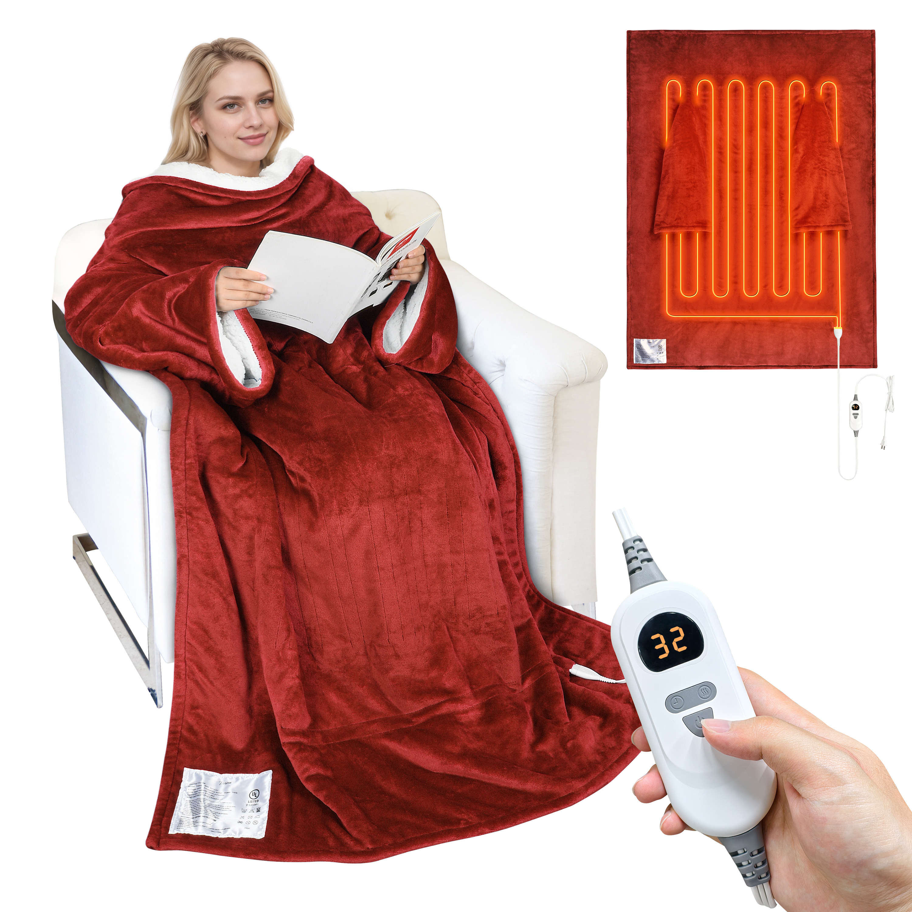 Catalonia Heated Blanket with Sleeves, Electric Snuggle Blanket for Women Men, Wearable Wired Heating Throw Blanket,Cold Gift