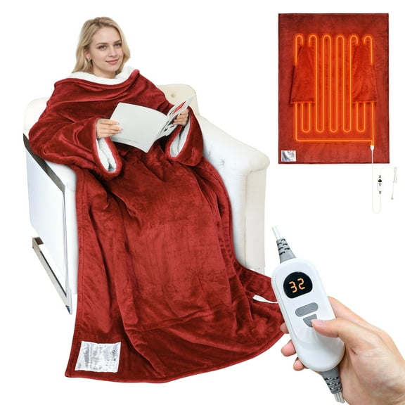 Catalonia Heated Blanket with Sleeves, Electric Snuggle Blanket for Women Men, Wearable Wired Heating Throw Blanket,Cold Gift