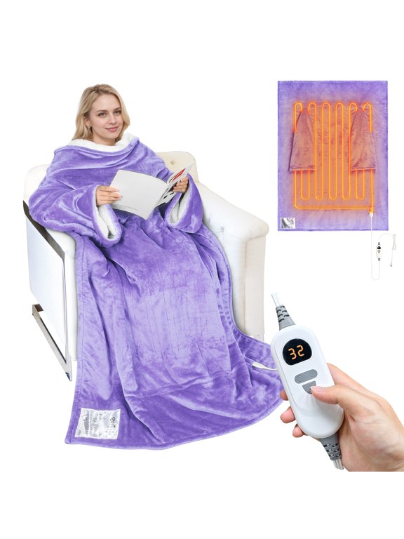 Heated Blanket with Sleeves, Electric Snuggle Blanket for Women Men, Wearable Wired Heating Throw Blanket,Cold Gift