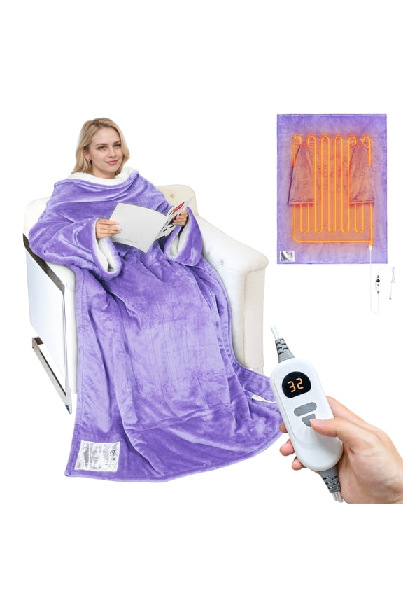 Heated Blanket with Sleeves, Electric Snuggle Blanket for Women Men, Wearable Wired Heating Throw Blanket,Cold Gift