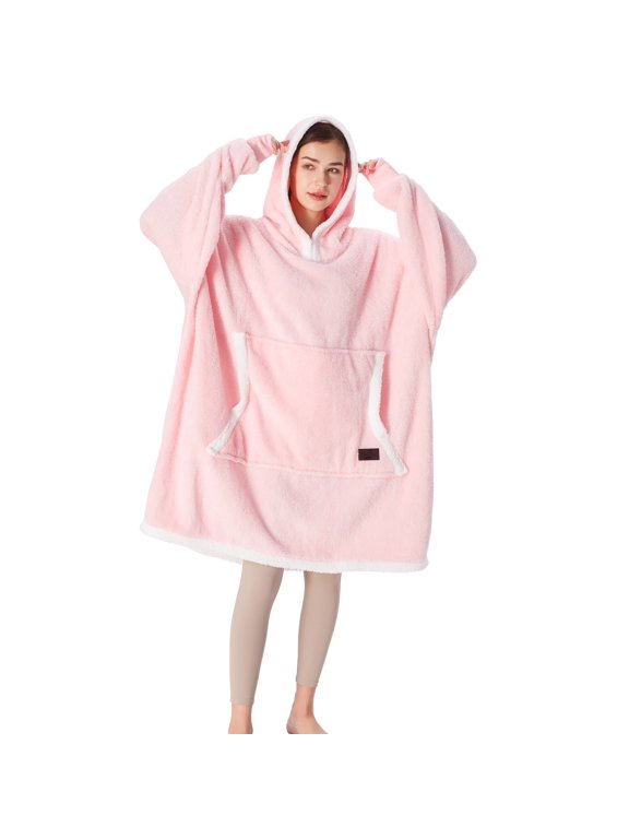 Hooded Blanket for Women - Cozy Oversized Sherpa Fleece Sweatshirt Blanket with Sleeves and Huge Pockets,Gifts for Adult teen Men,PINK