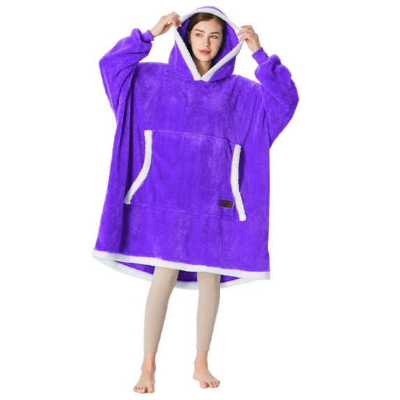 Catalonia Hooded Blanket for Women - Cozy Oversized Sherpa Fleece Sweatshirt Blanket with Sleeves and Huge Pockets,Gifts for Adult teen Men,PURPLE