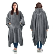 Catalonia Hooded Wearable Blanket Poncho for Adult Women Men, Fleece Wrap Blanket Cape with Hood | Warm, Soft, Cozy, Snuggly | Comfort Gift, No Sleeves, Gray