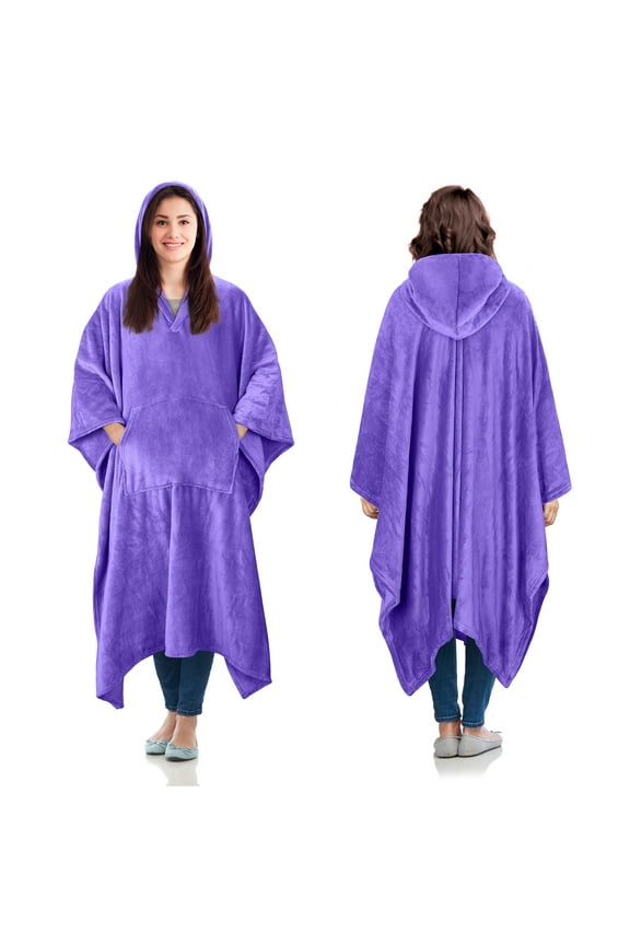 Hooded Wearable Cape with Hood Throws Blanket Poncho for Adult Women Men, Fleece Wrap