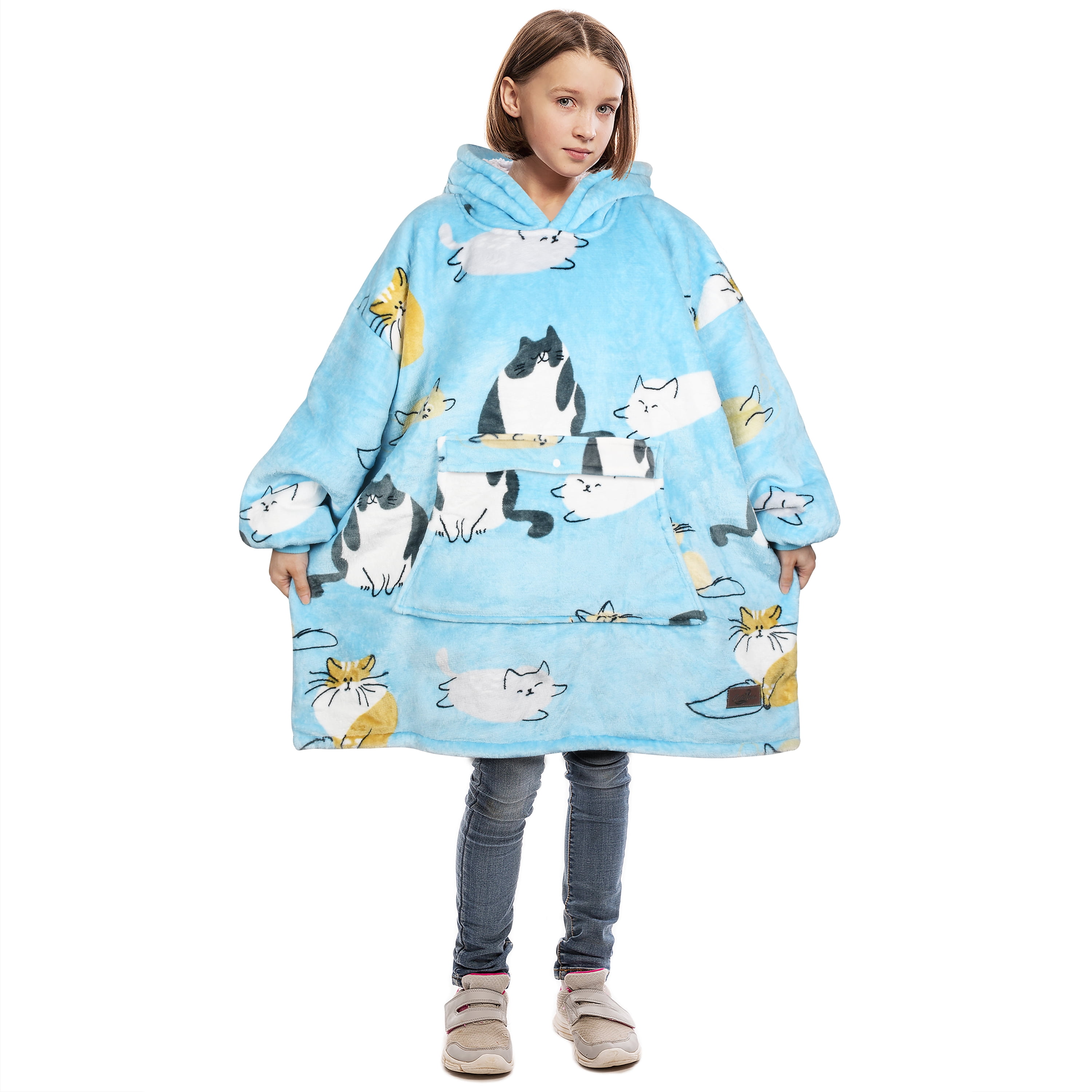 Catalonia Oversized Blanket Sweatshirt, Sherpa  Fleece Hoodie, Super Soft Warm Comfortable Pullover with Large Front Pocket for Boys Girls Teens Kids(7-13 yr)