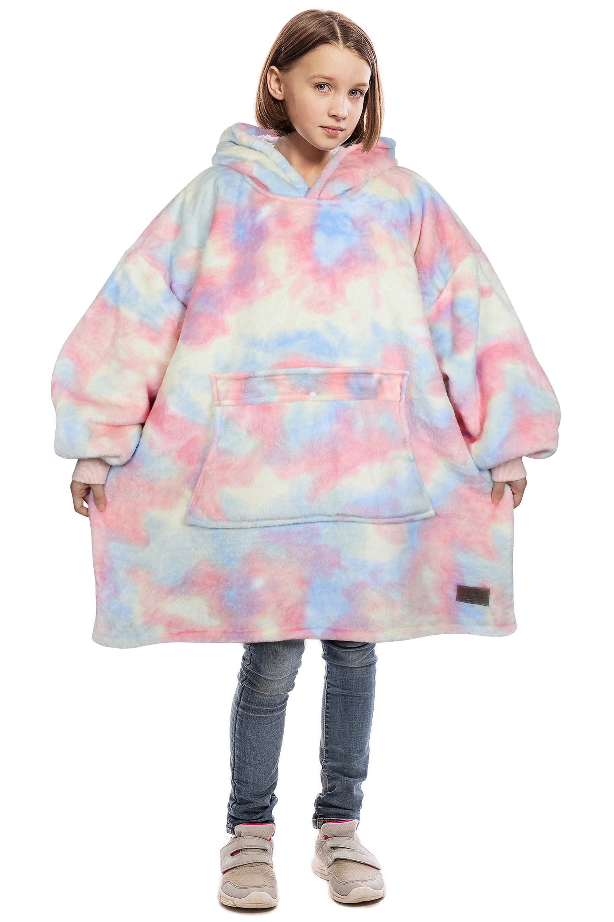 Catalonia Oversized Blanket Sweatshirt, Sherpa  Fleece Hoodie, Super Soft Warm Comfortable Pullover with Large Front Pocket for Boys Girls Teens Kids(7-13 yr)