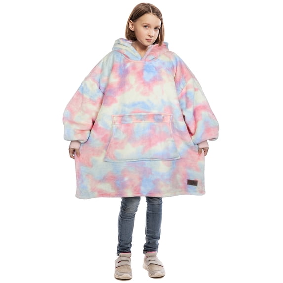 Catalonia Oversized Blanket Sweatshirt, Sherpa Fleece Hoodie, Super Soft Warm Comfortable Pullover with Large Front Pocket for Boys Girls Teens Kids(7-13 yr)