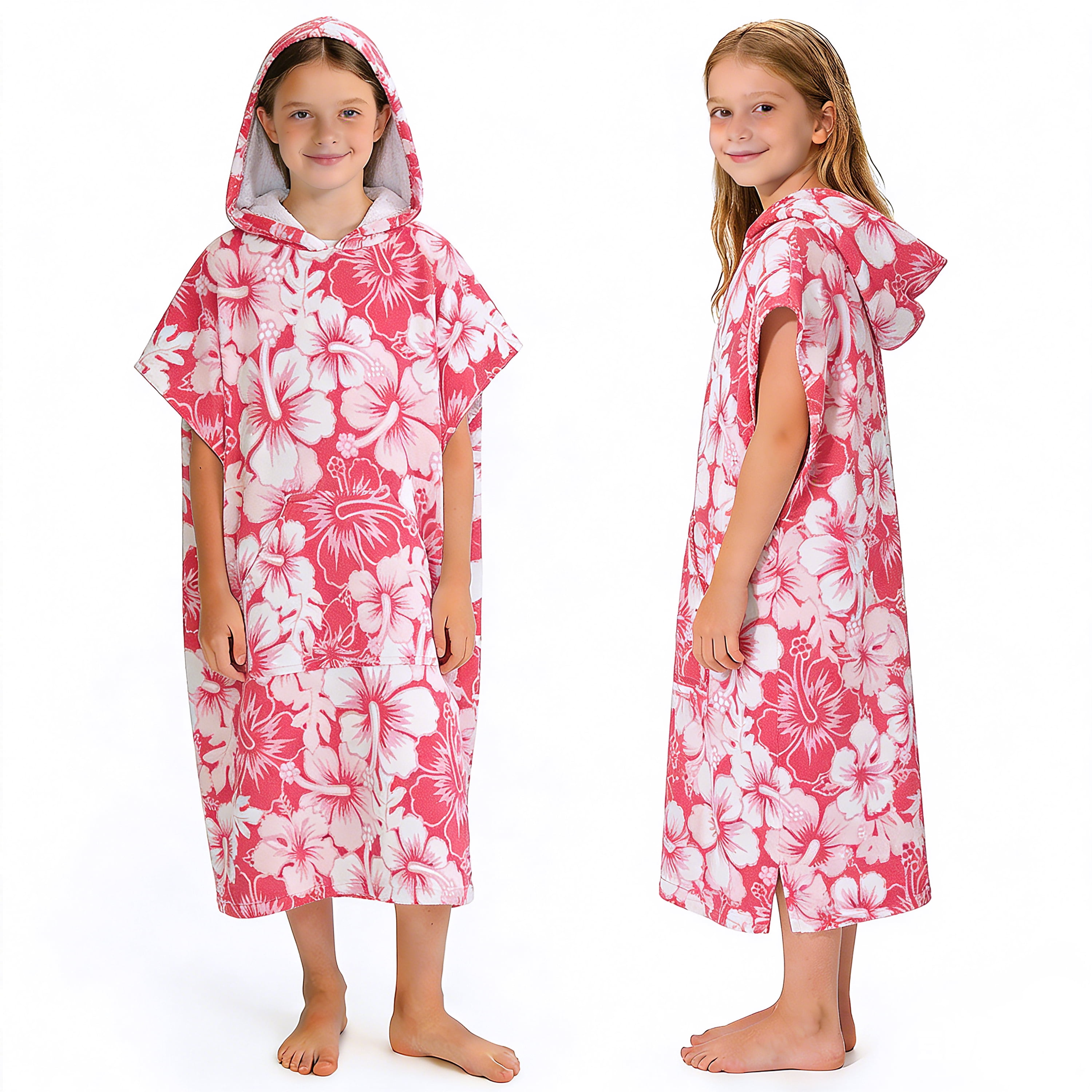 Catalonia Kids Hooded Poncho Towel, 100% Cotton Absorbent Changing Robe for the Beach, Pool, and Bath, Cute Gifts for Childrens (Boys and Girls), Pink Flower