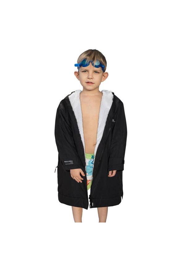 Kids Waterproof Swim Parka with Hood, Windproof Fleece Swim Jacket, Warm Winter Swim Coat for Boys Girls Youth, Perfect for Swim Lessons, Beach, Pool