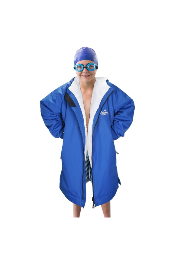 Kids Waterproof Swim Parka with Hood, Windproof Fleece Swim Jacket, Warm Winter Swim Coat for Boys Girls Youth, Perfect for Swim Lessons, Beach, Pool