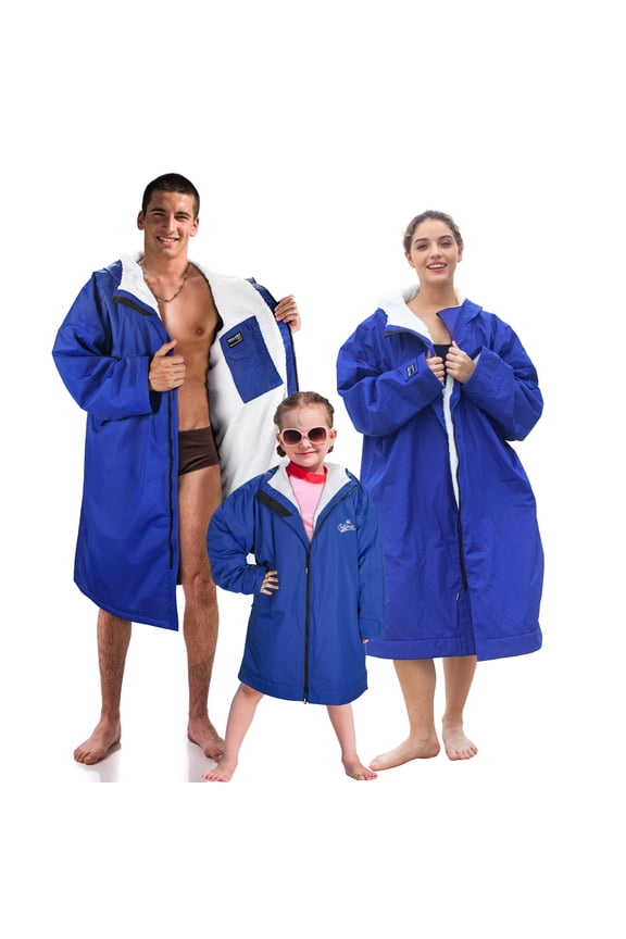 Kids Waterproof Swim Parka with Hood, Windproof Fleece Swim Jacket, Warm Winter Swim Coat for Boys Girls Youth, Perfect for Swim Lessons, Beach, Pool
