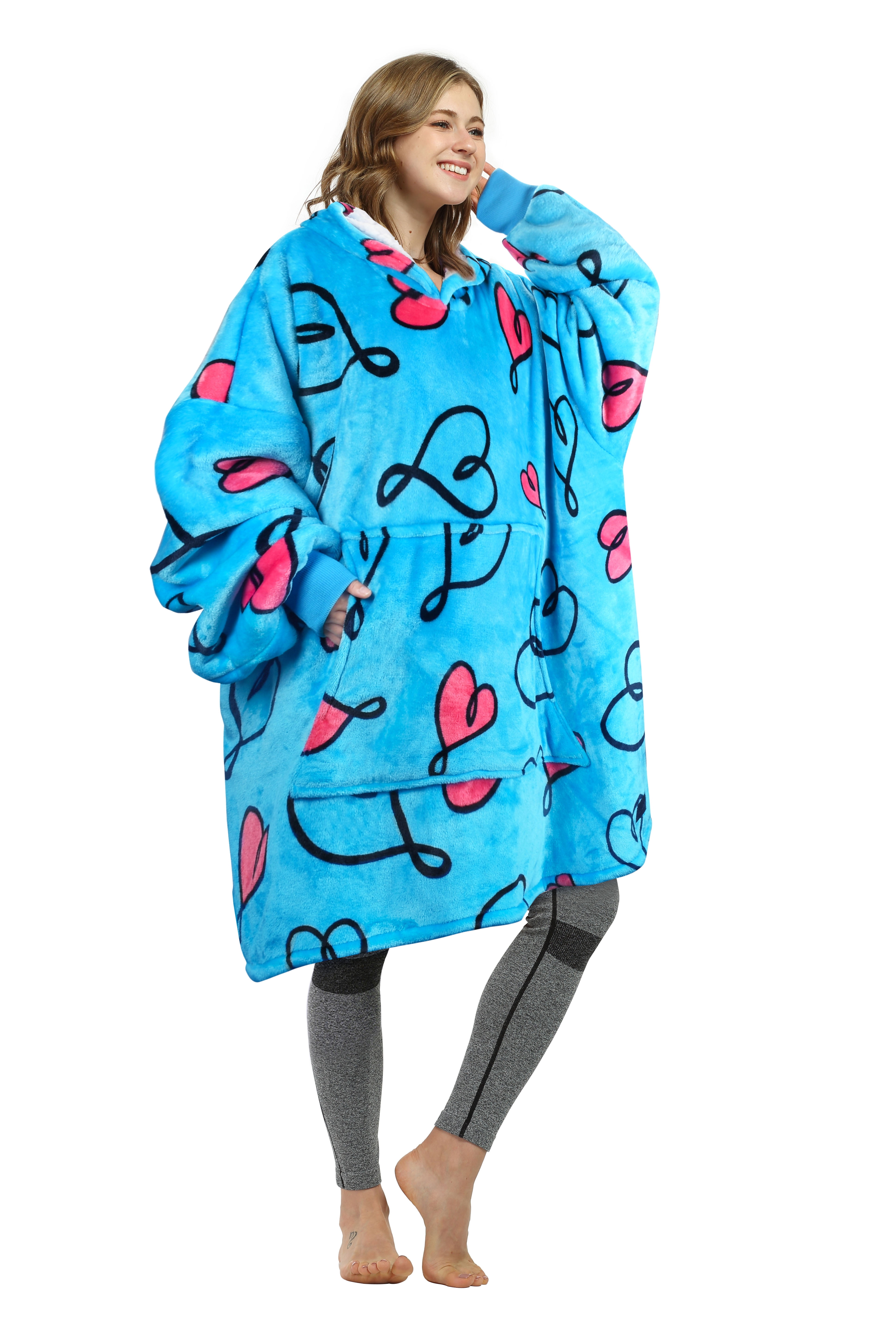 Catalonia Love Art Print Hoodie Blanket Oversized Sweatshirt,Wearable Sherpa Giant Pullover for Adults Men Women Teenagers Gift, Blue