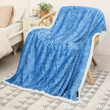 Catalonia Melange Sherpa Throw Blanket Velvet Plush Fleece 50” x 60”, Super Soft Fuzzy Comfy TV Sofa Couch Bed for Adults Child, Melange Blue