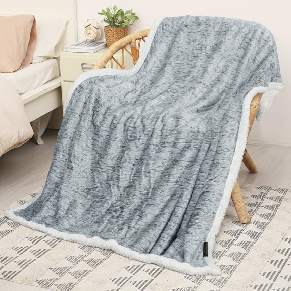 Catalonia Melange Sherpa Throw Blanket Velvet Plush Fleece 50” x 60”, Super Soft Fuzzy Comfy TV Sofa Couch Bed for Adults Child, Melange Grey