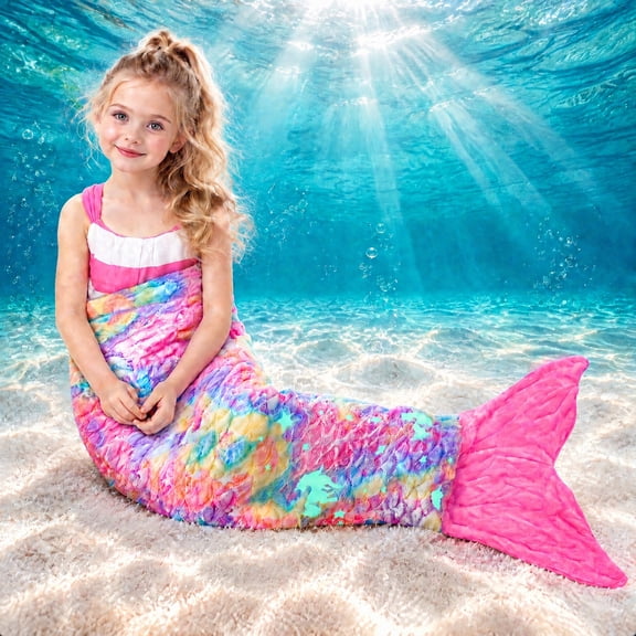 Catalonia Mermaid Tail Blanket,Fish Scales Pattern Sleeping Bag,Mermaid Blanket Flannel Throw Blanket Gift 45"X16" for Toddler Kids Girls 4-6