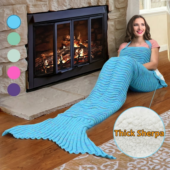 Catalonia Mermaid Tail Blanket Knitted Lambswool Throw Oversized Crochet Sleeping Bag For Adult Teens