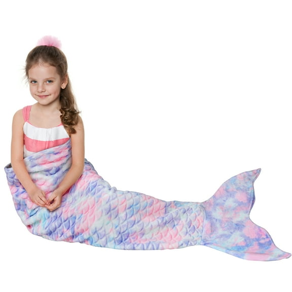 Catalonia Mermaid Tail Blanket,Toddler Kids Girls Fish Scales Pattern Sleeping Bag,Mermaid Tail Throw Blanket Gift for 3-6,Candy