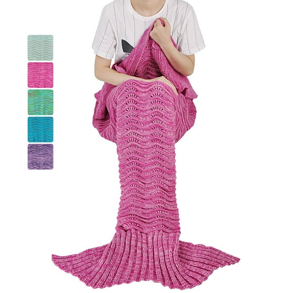 Catalonia Mermaid Tail Fleece Blanket for Teen Girls with Anti-slip Neck Strap and Wave Pattern, Soft Sleeping Bag for All Seasons, Pink, 66.5" x 22.5"