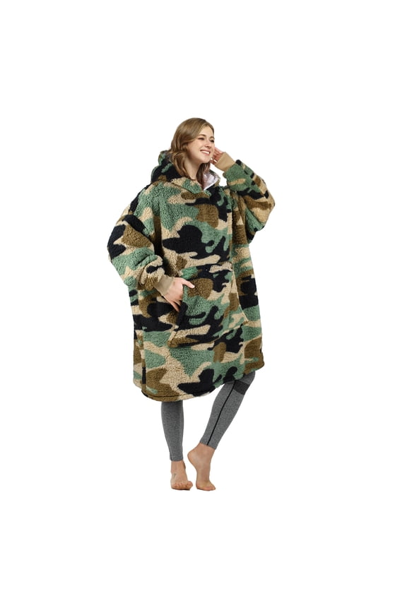 Oversized Blanket Hoodie Sweatshirt, Fleece Hooded Lounging Pullover with Giant Pocket, Birthday Gifts Christmas Gifts, Buffalo Plaid Green