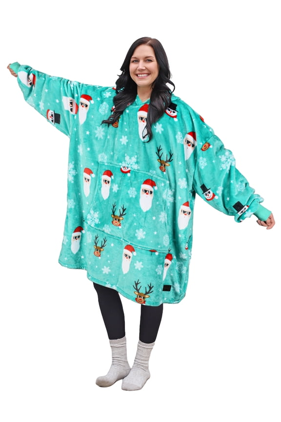 Oversized Blanket Hoodie Sweatshirt, Wearable Fleece Pullover for Adults Men Women, Ugly Christmas Sweater