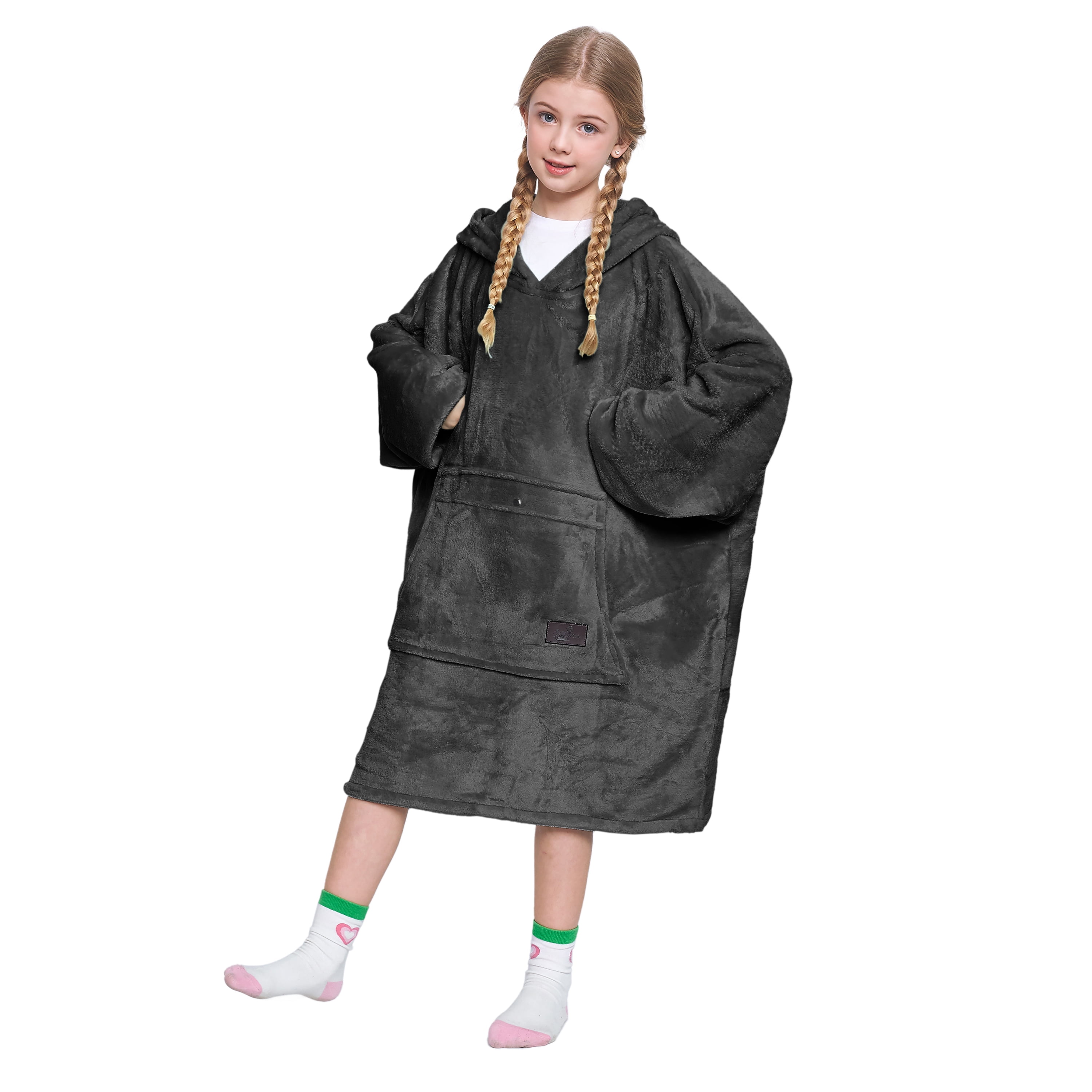 Catalonia Oversized Blanket Hoodie Sweatshirt for Kids, Wearable Fleece Pullover with Large Front Pocket, Teen Boys Girls Gift