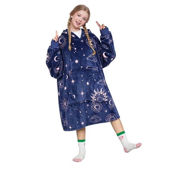 Catalonia Oversized Blanket Hoodie Sweatshirt for Kids, Wearable Fleece Pullover with Large Front Pocket, Teen Boys Girls Gift