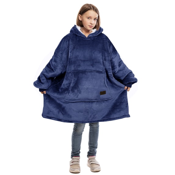 Catalonia Oversized Blanket Sweatshirt, Sherpa Fleece Hoodie, Super Soft Warm Comfortable Pullover with Large Front Pocket for Boys Girls Teens Kids(7-13 yr)